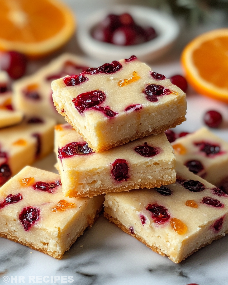 Freshly baked cranberry orange shortbread cookies cooling on wire rack