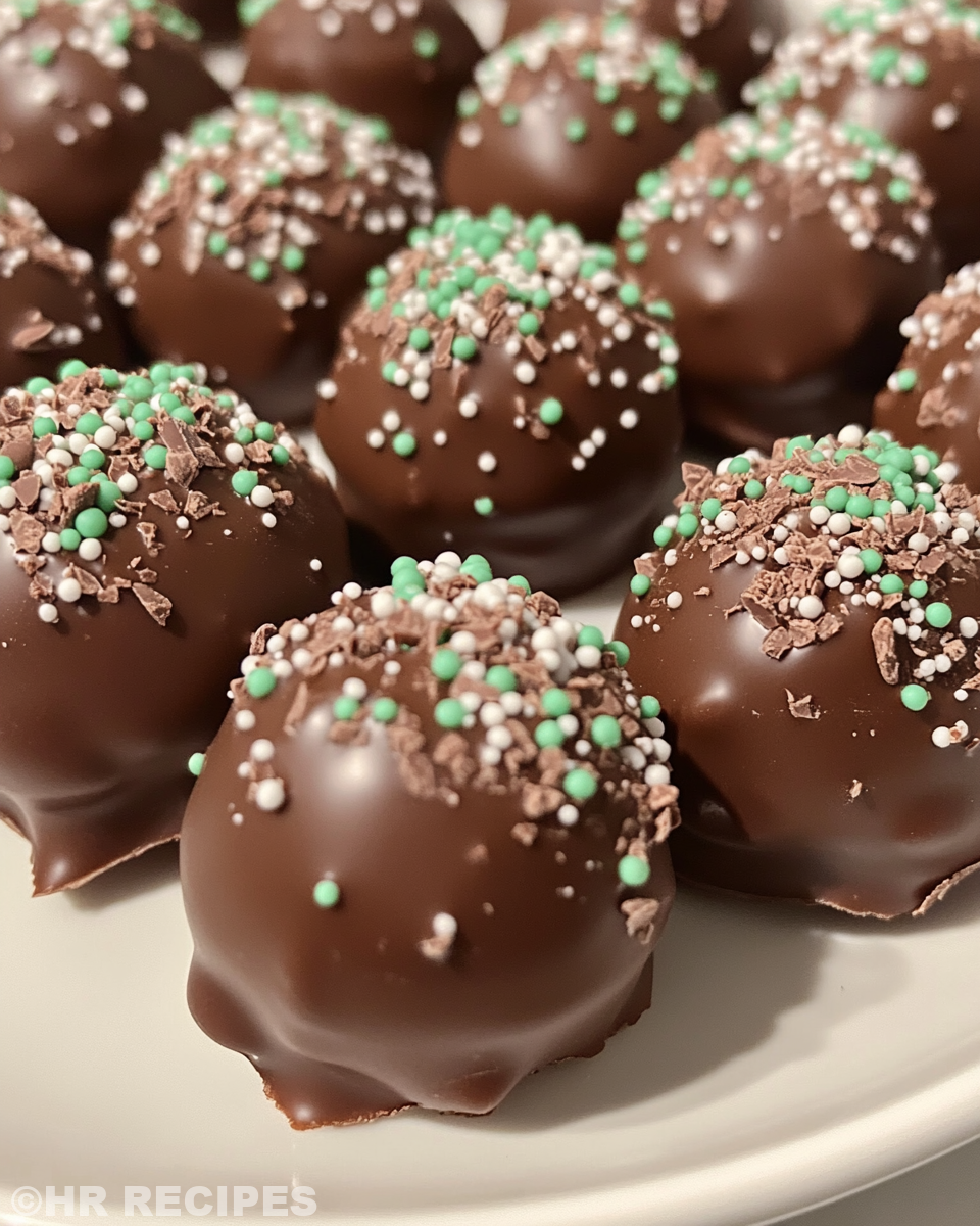 Finished Andes mint chocolate truffles served