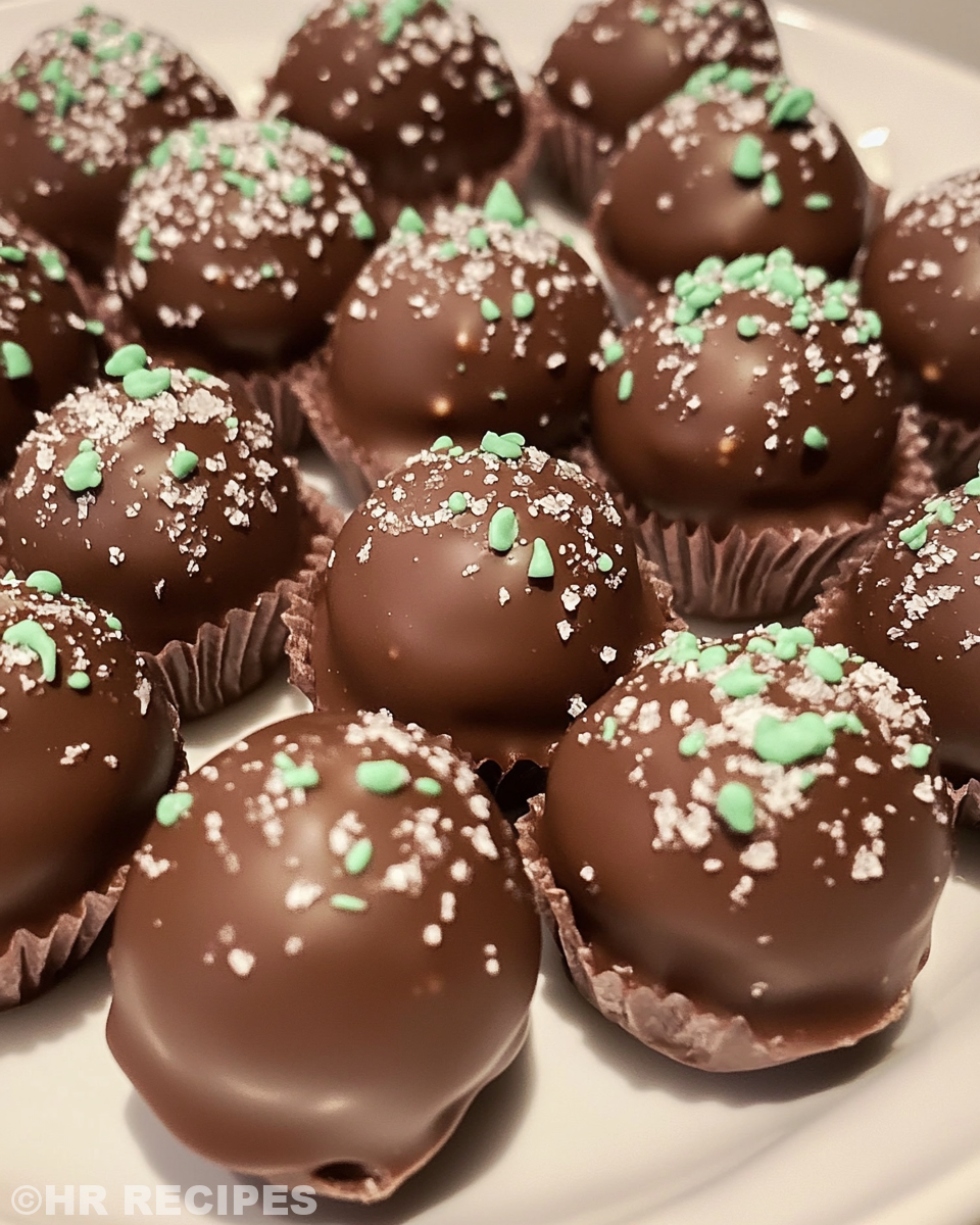 Creamy Andes mint chocolate truffles close-up