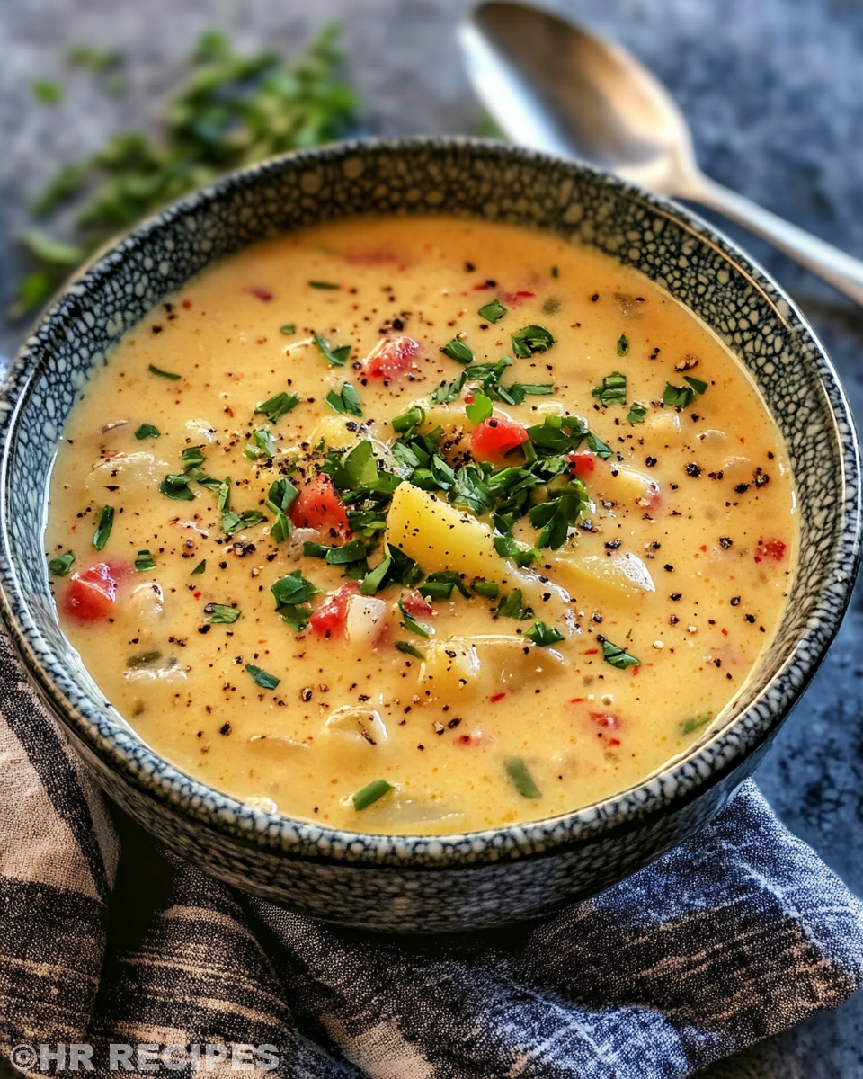Served bowls of cajun potato soup with sprinkle of freshly ground pepper