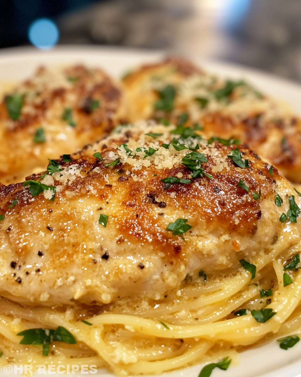 Ingredients for creamy garlic Parmesan chicken including chicken breasts, garlic, cream, parmesan, and spinach