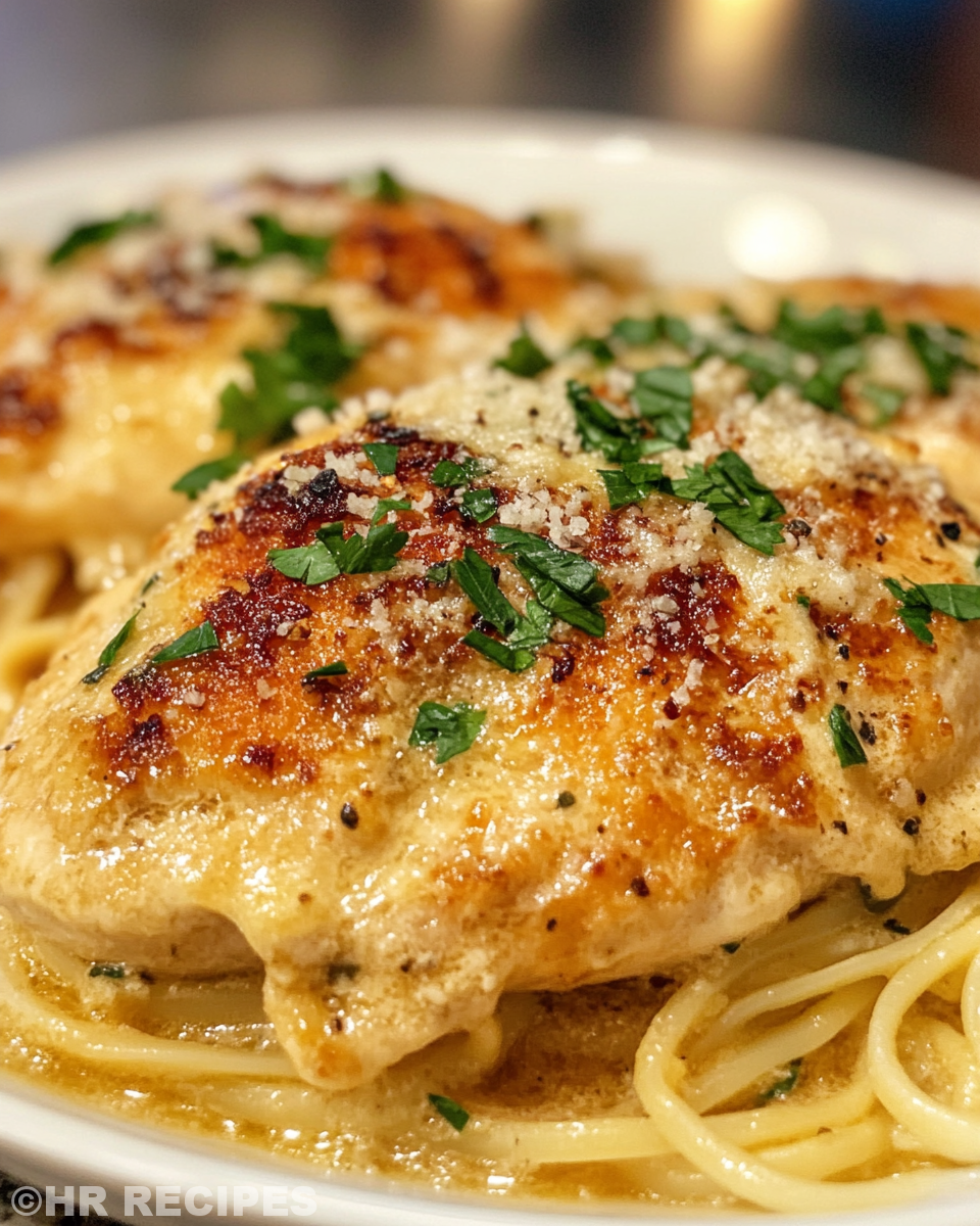 Serving of creamy garlic Parmesan chicken with spinach