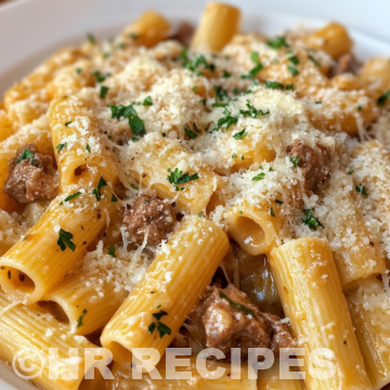 Creamy Parmesan Beef Rigatoni taken with iphone 15 pro max --iw 2 --ar 4:5 --v 6.1 --raw