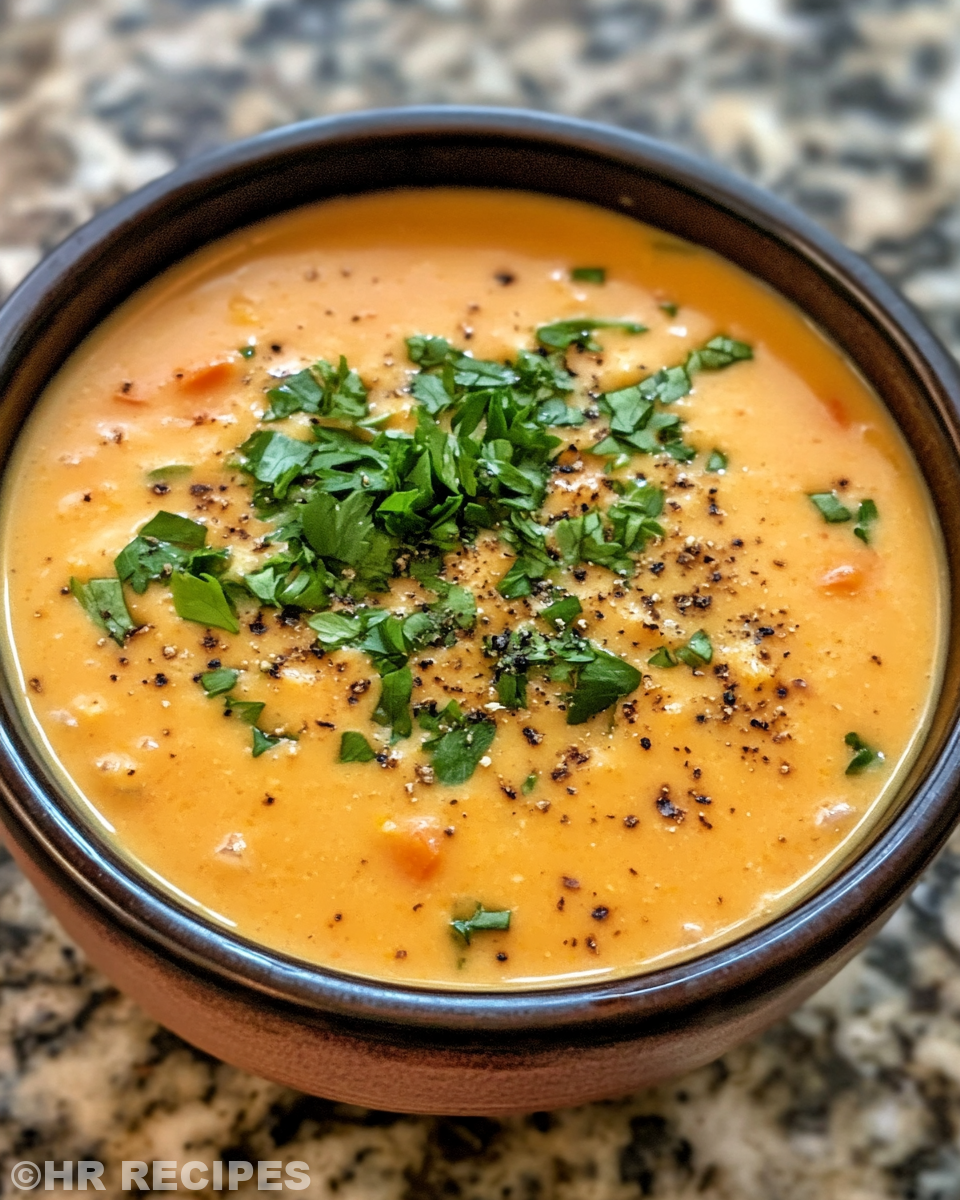 Ingredients for creamy vegetable soup including diced vegetables and spices