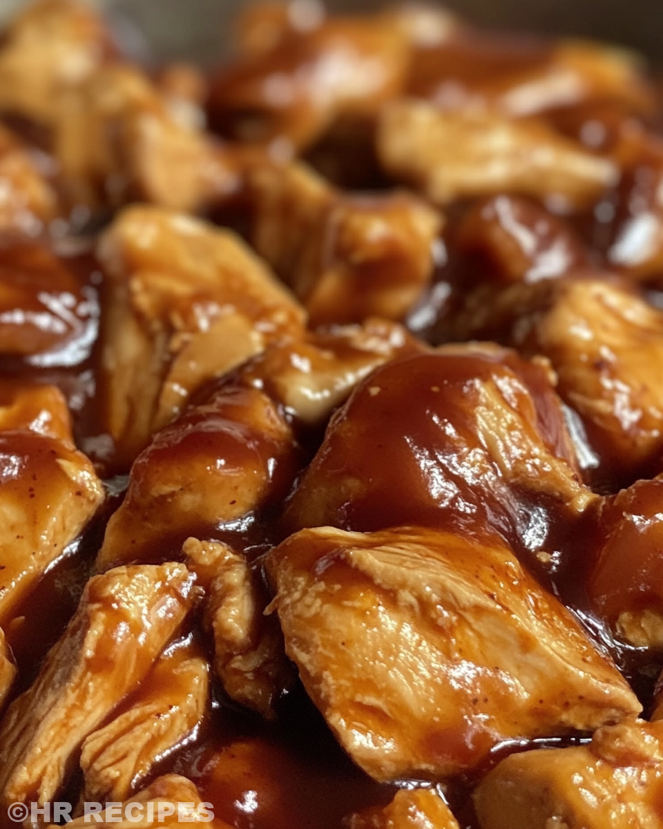 Final served crock pot bourbon chicken over rice