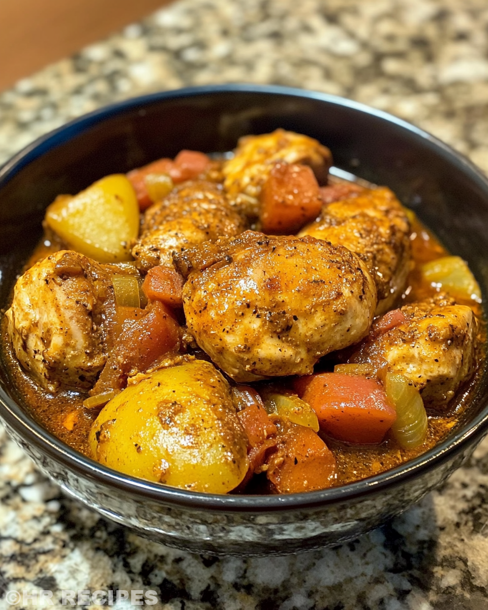 Crockpot Catalina Chicken cooking in pot with sizzling sauce