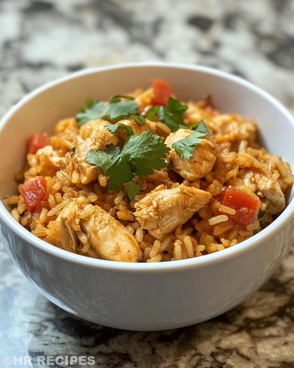 Crock pot chicken and rice cooking in pot with steam