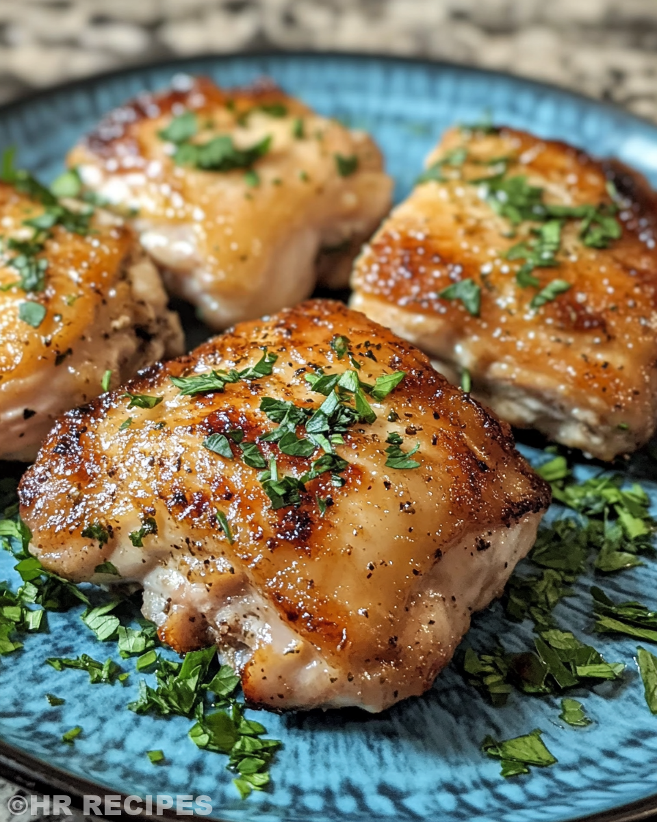 Golden tender chicken thighs cooking in crock pot with steam