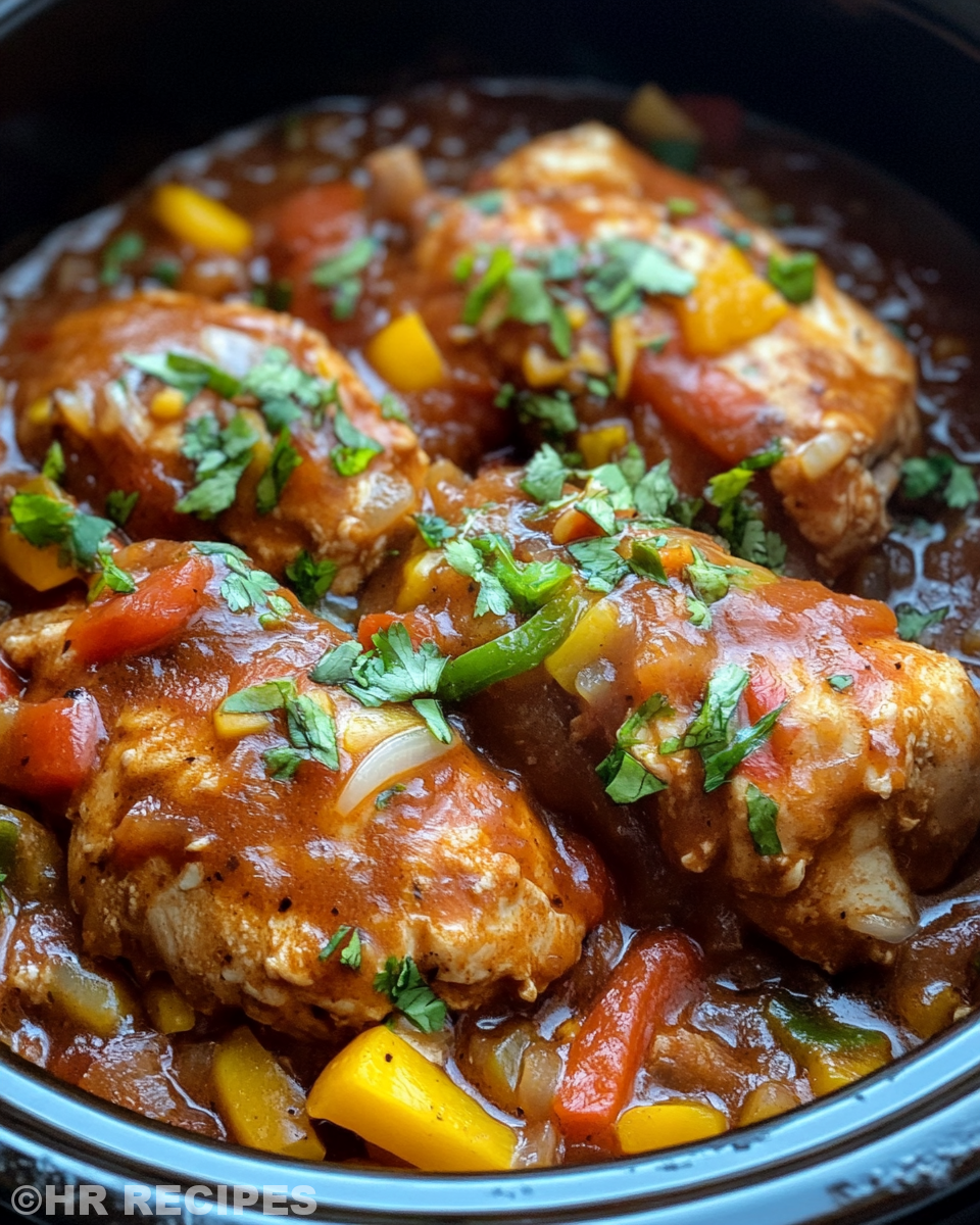 Serving bowl with slow cooker crock pot fiesta chicken topped with cilantro and cheese