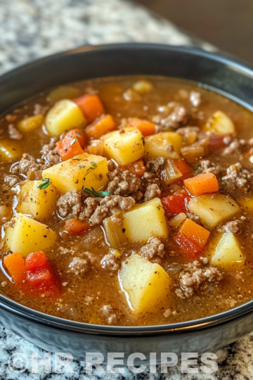 Crock Pot Hamburger Potato Soup taken with iphone 15 pro max --iw 2 --ar 4:5 --v 6.1 --raw
