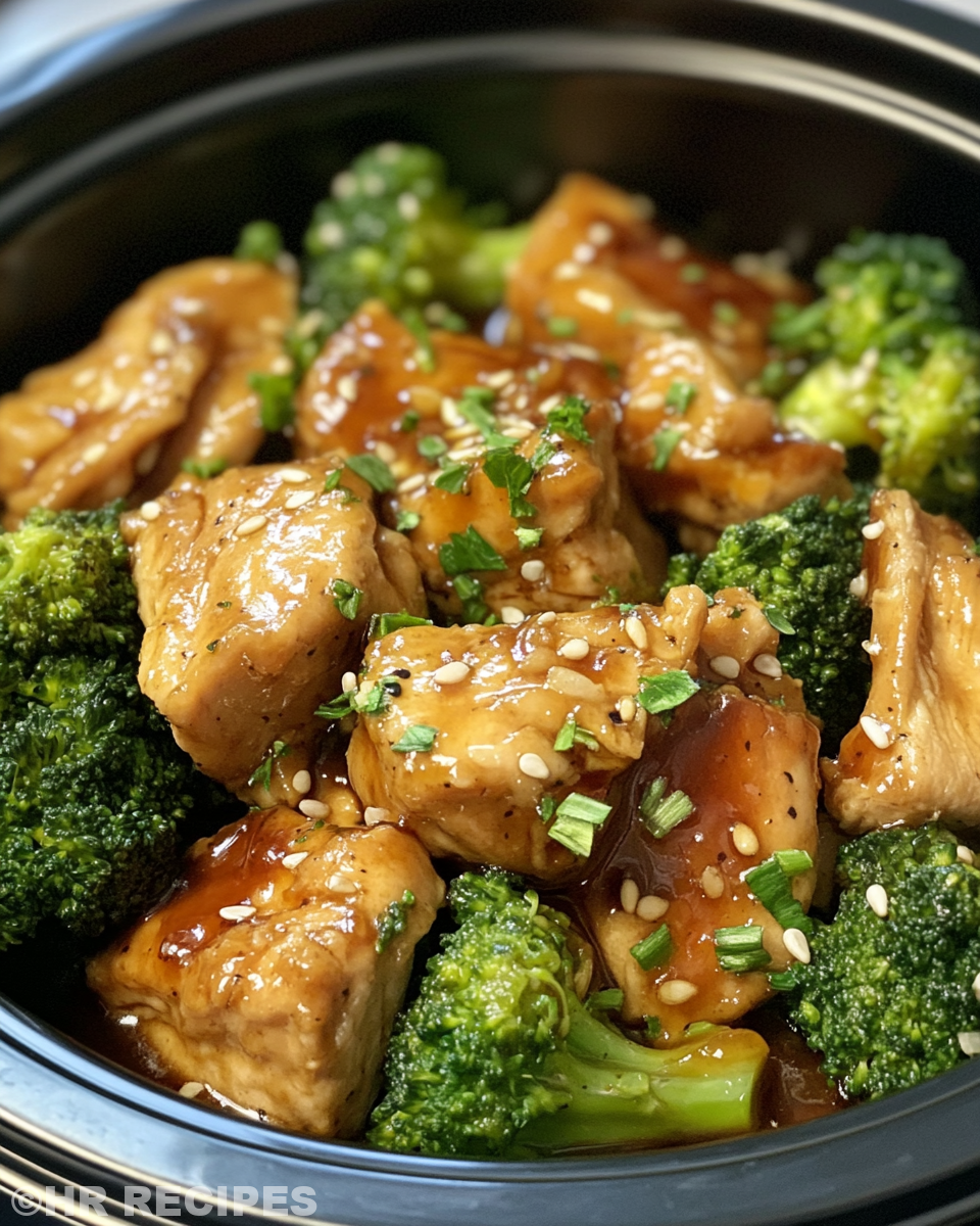 Served honey garlic chicken garnished with sesame seeds and green onion