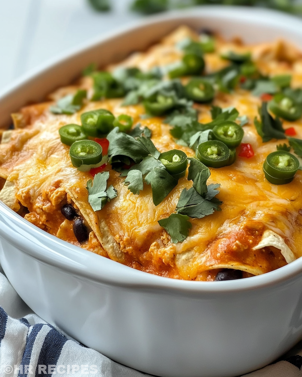 Ingredients for chicken enchilada casserole including cheese, tortillas, olives