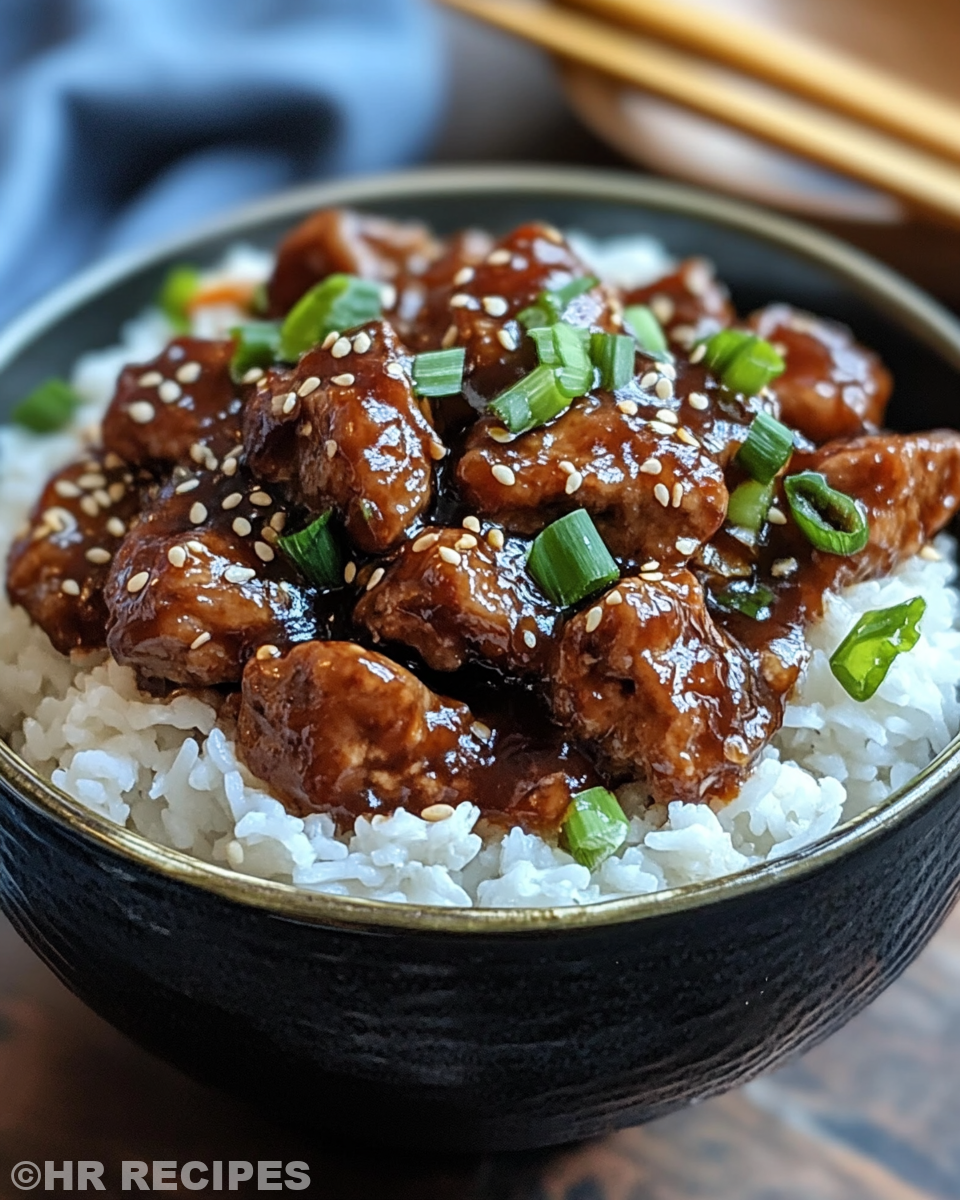 Crock Pot General Tso's Chicken cooking in pot with steam vent