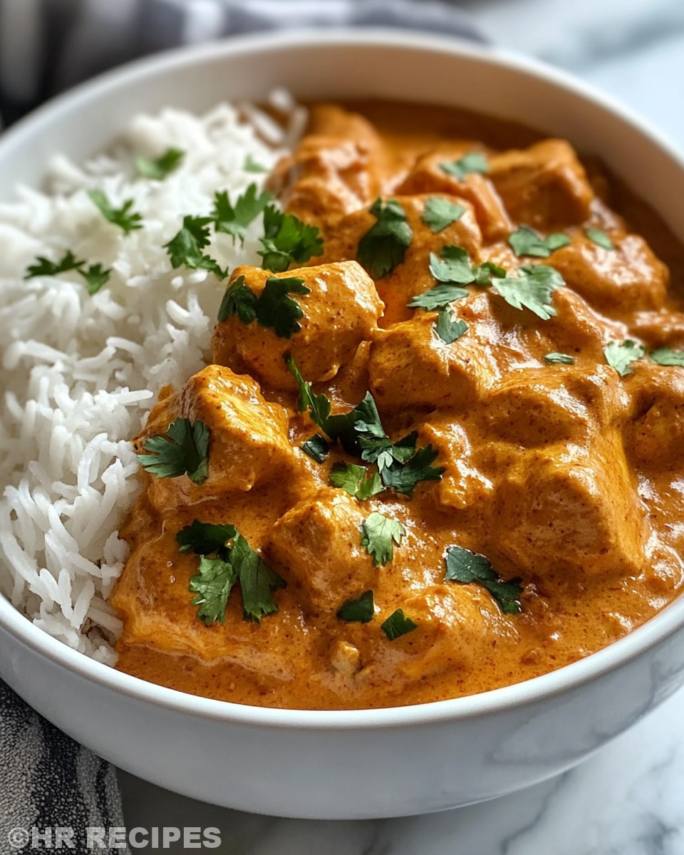 Ingredients and spices for chicken tikka masala blended into paste