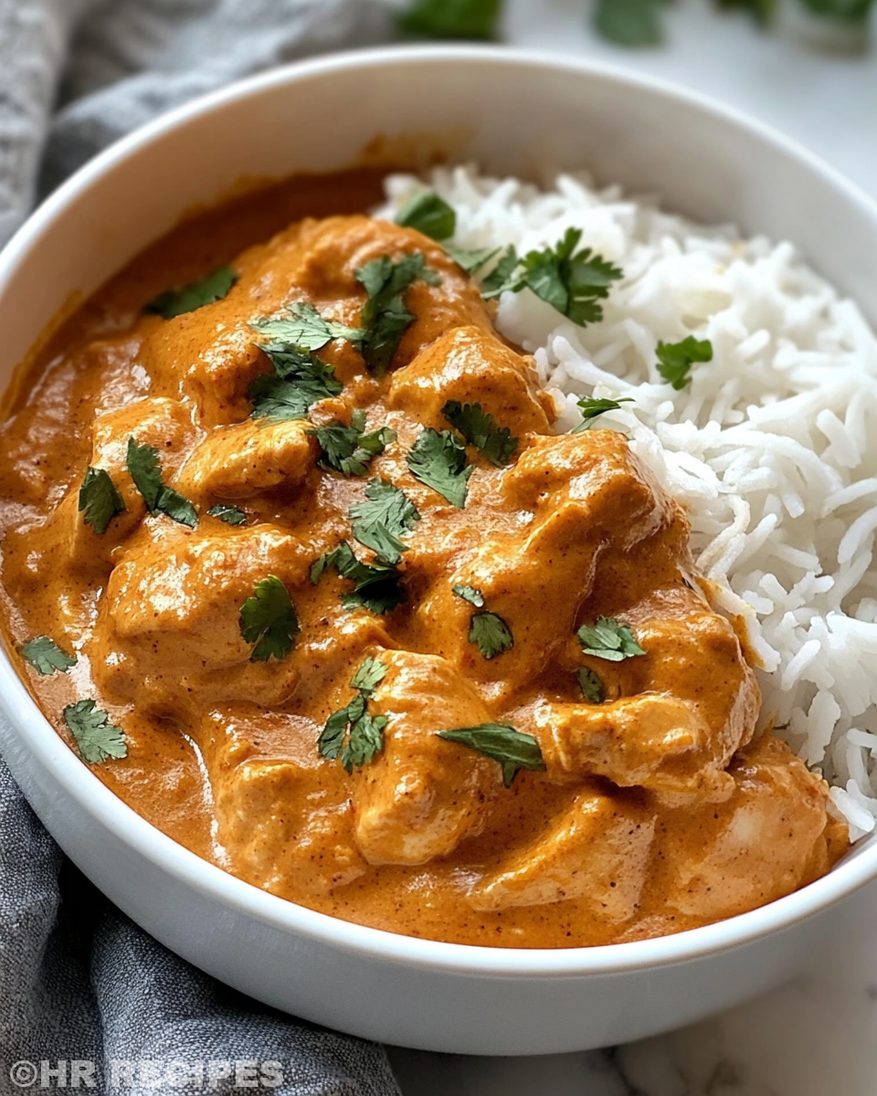 Creamy Coconut Chicken Tikka Masala steaming in pressure cooker