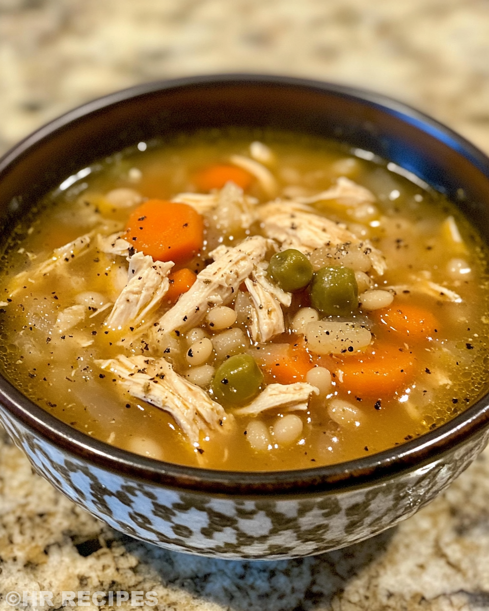 Slow cooker steamy Italian chicken soup in pot