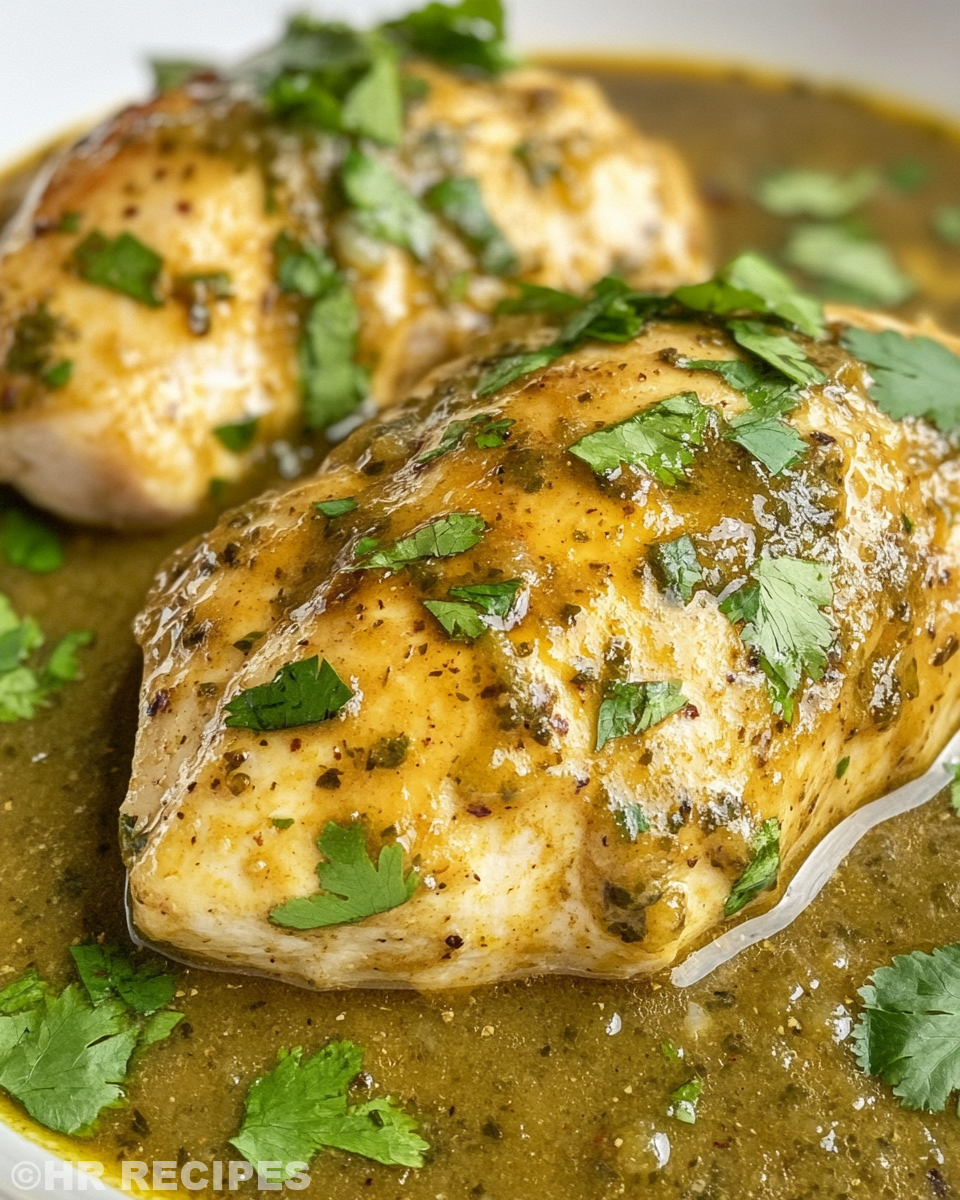 Served plate of shredded salsa verde chicken with tortillas