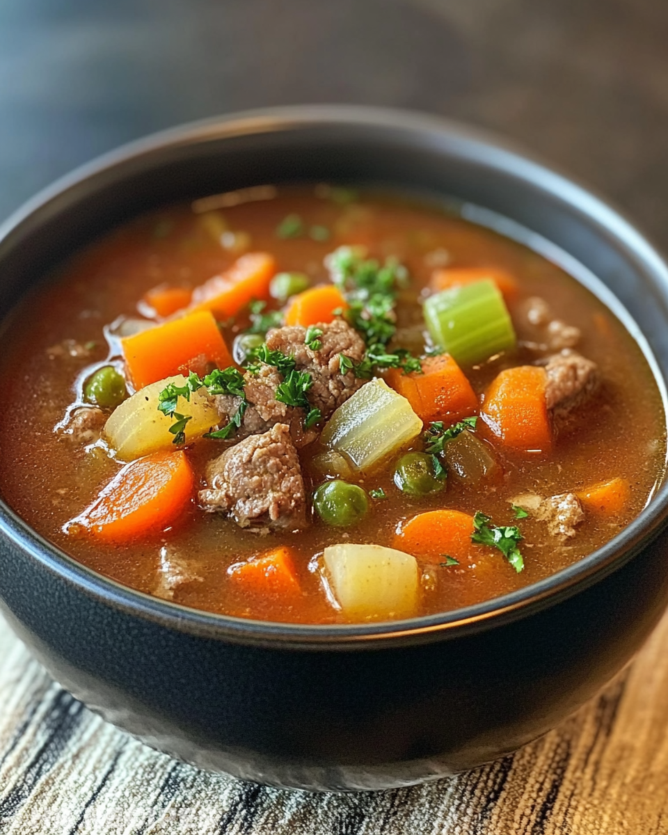 Finished creamy chicken gnocchi soup garnished with crispy bacon and fresh spinach