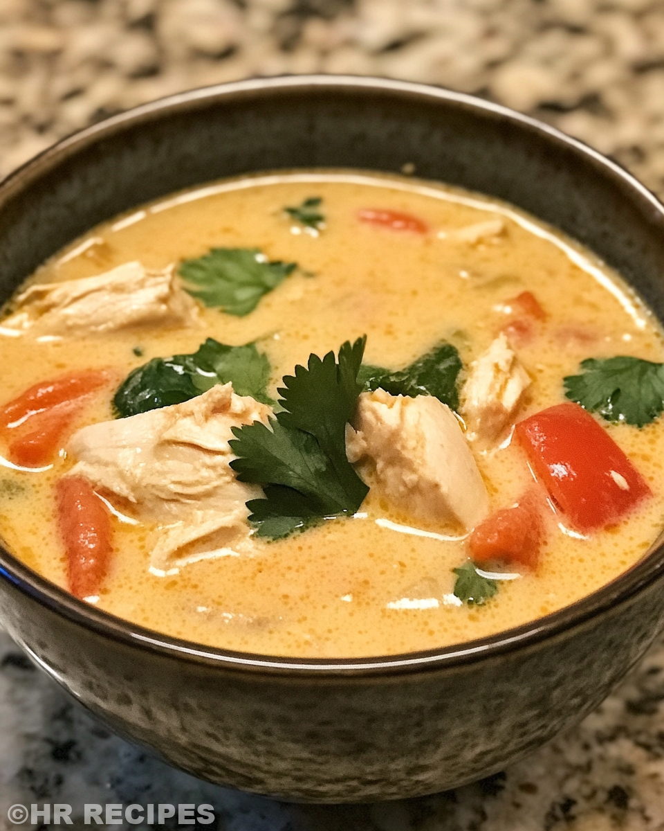 Creamy peanut coconut chicken shredded and ready to serve garnished
