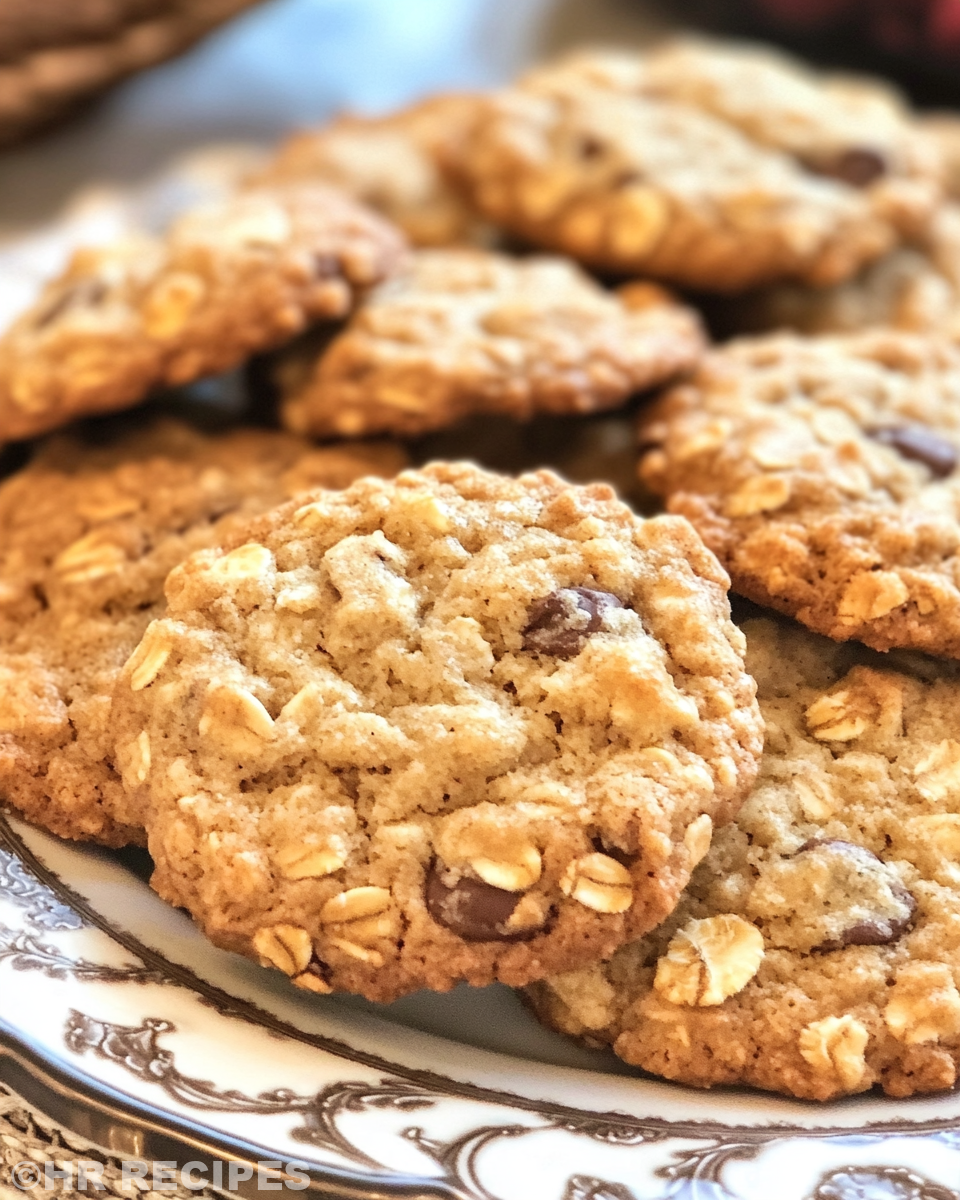 Close-up of soft baked honey oatmeal cookies on cooling rack