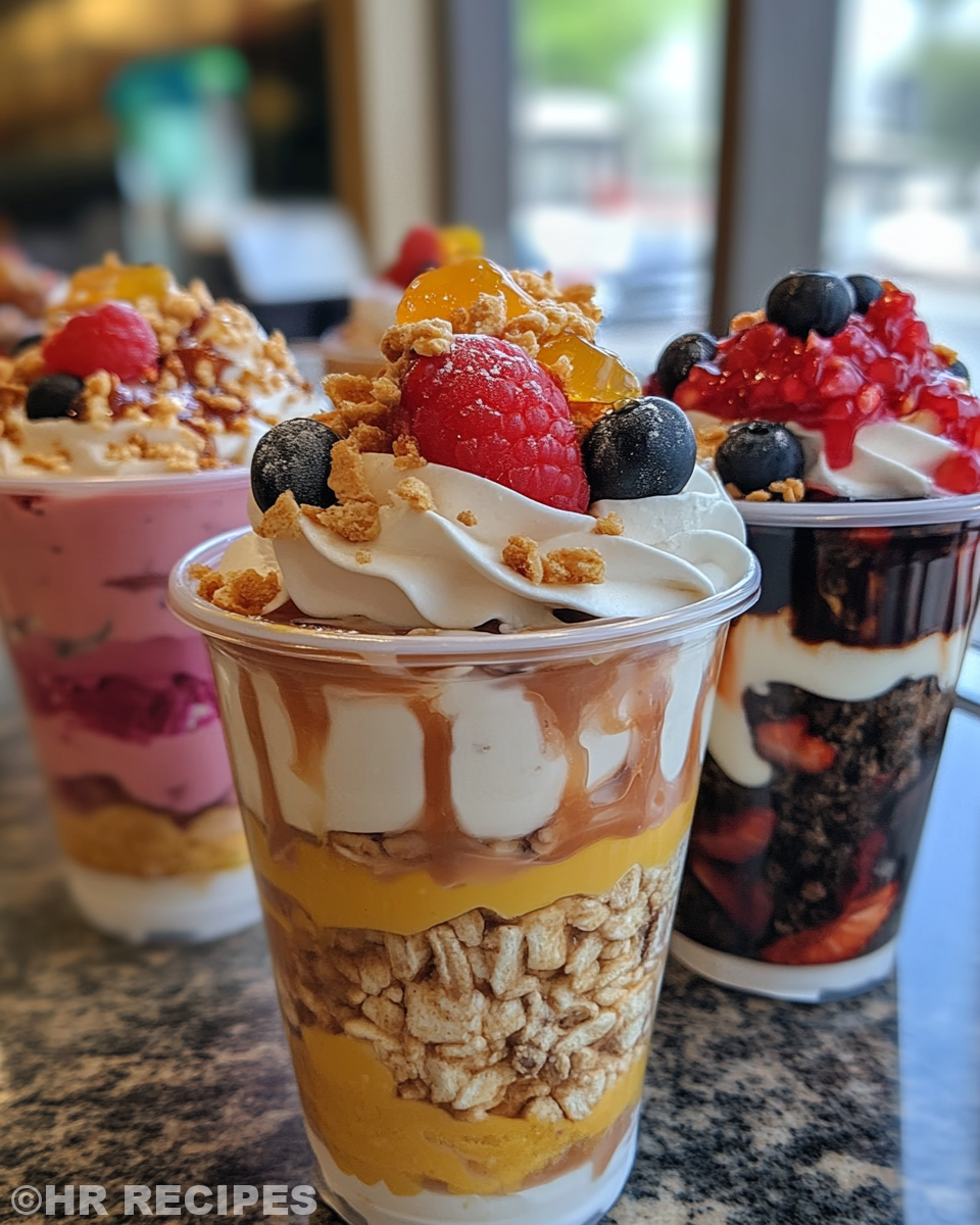 Mixing graham cracker crust and filling dessert cups in disposable containers