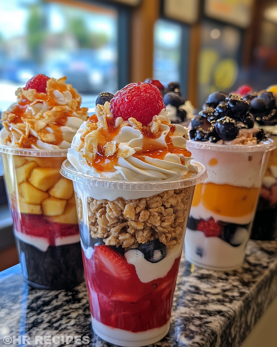 Finished dessert cups with fresh berries ready to serve