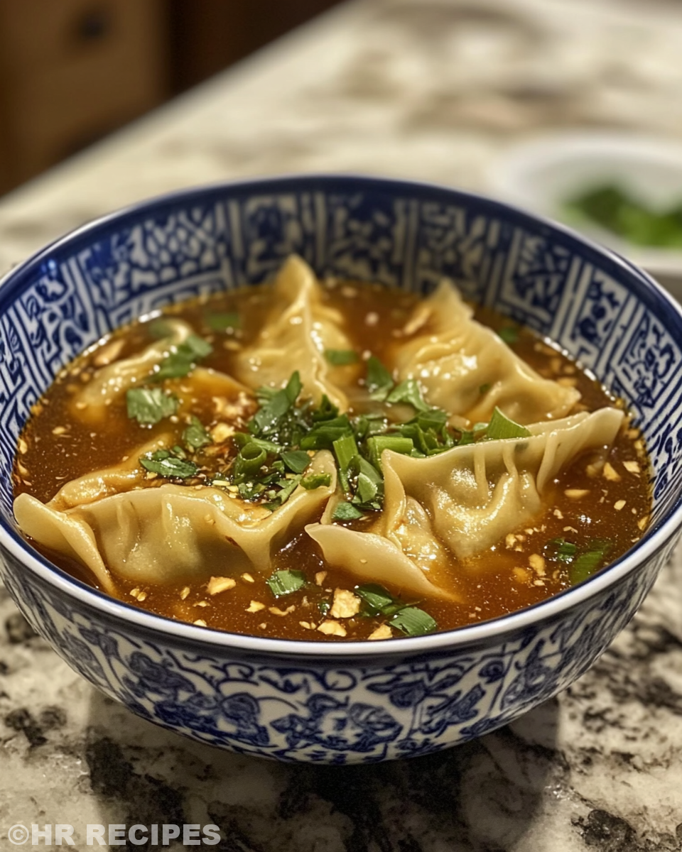 Ingredients laid out for potsticker soup including frozen potstickers and fresh greens