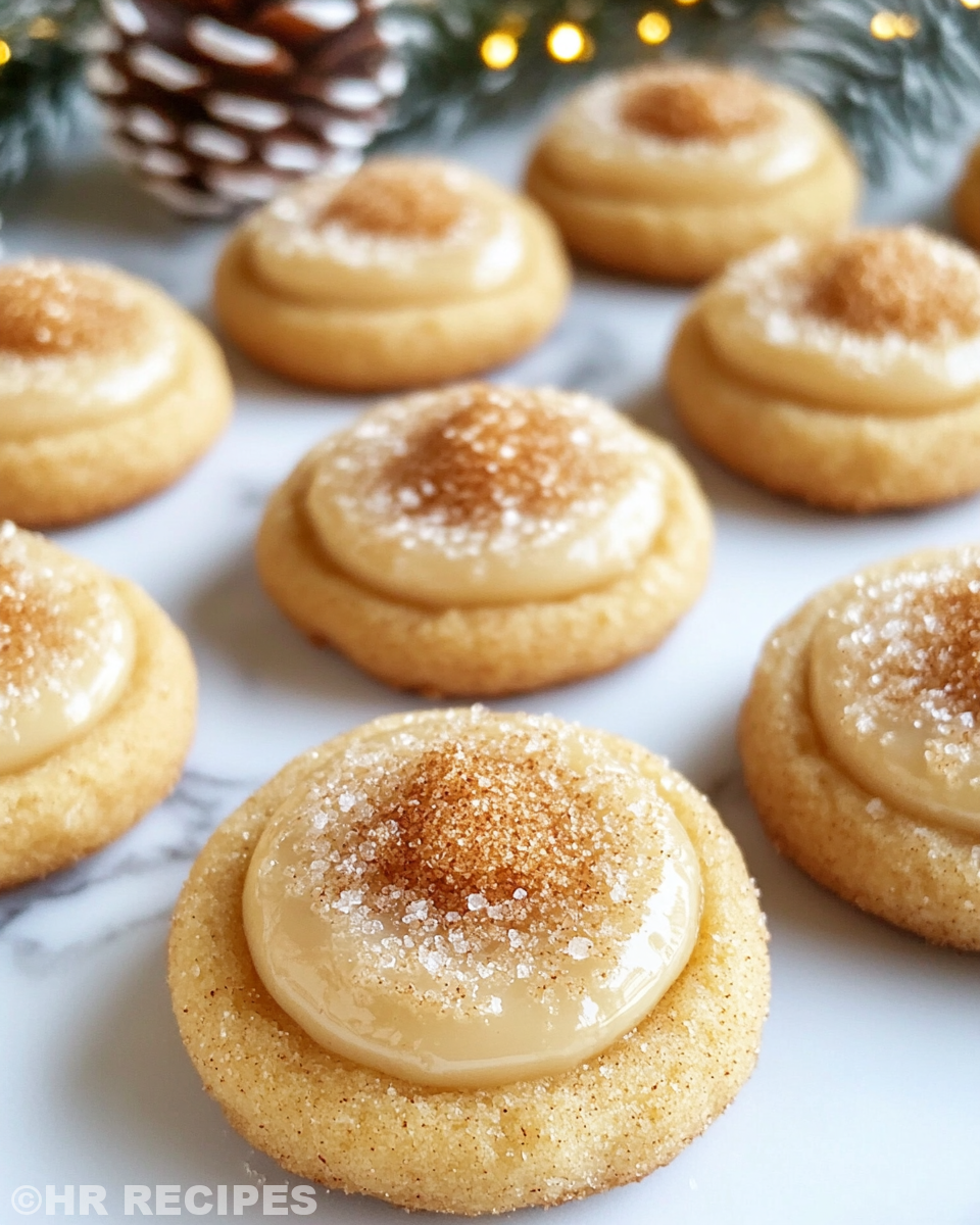 Close-up of soft eggnog snickerdoodle cookies baked to perfection