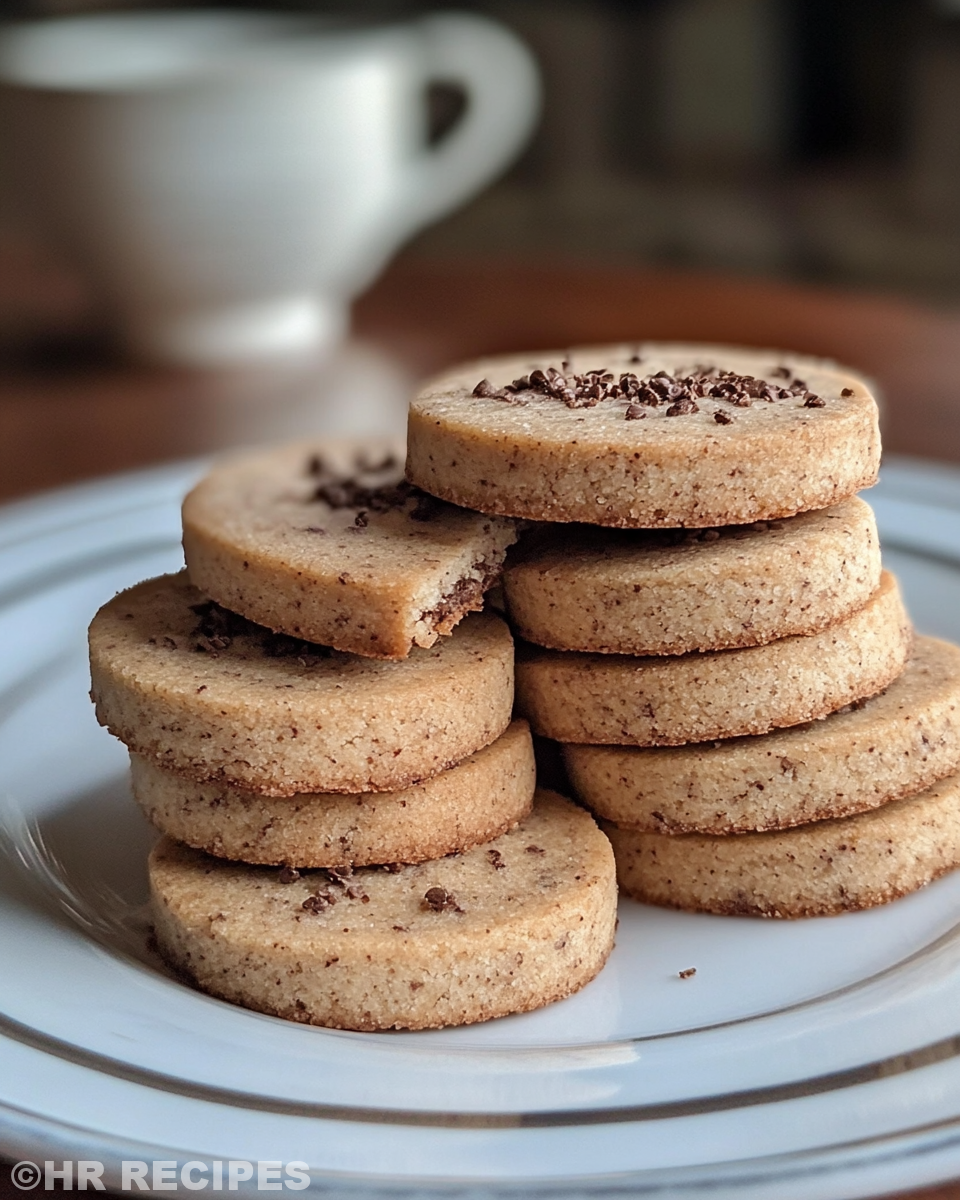 Freshly baked espresso chocolate shortbread cookies on wire rack