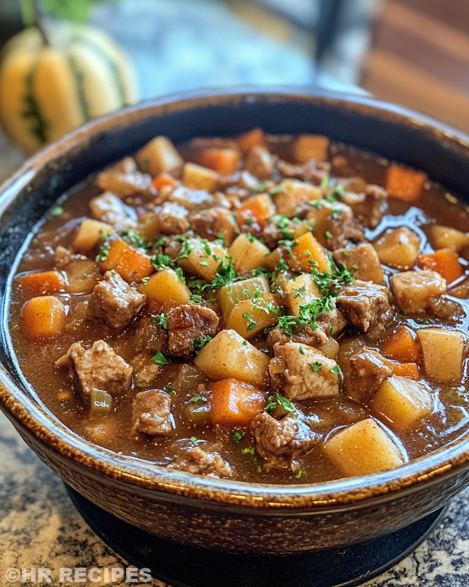 Ingredients for Apple Cider Beef Stew prepared and ready