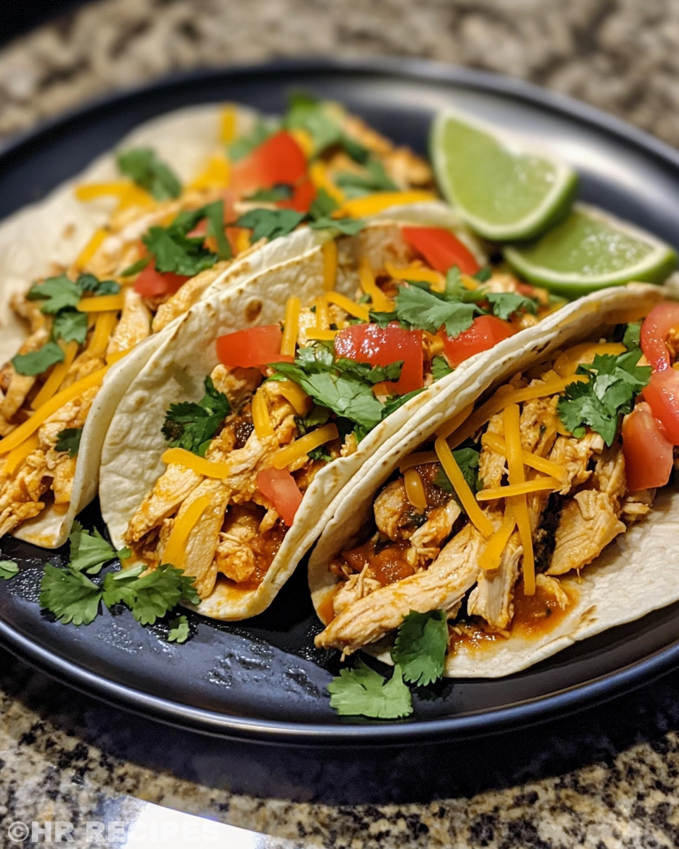 Fiesta chicken tacos slow cooker bubbling salsa and seasoning