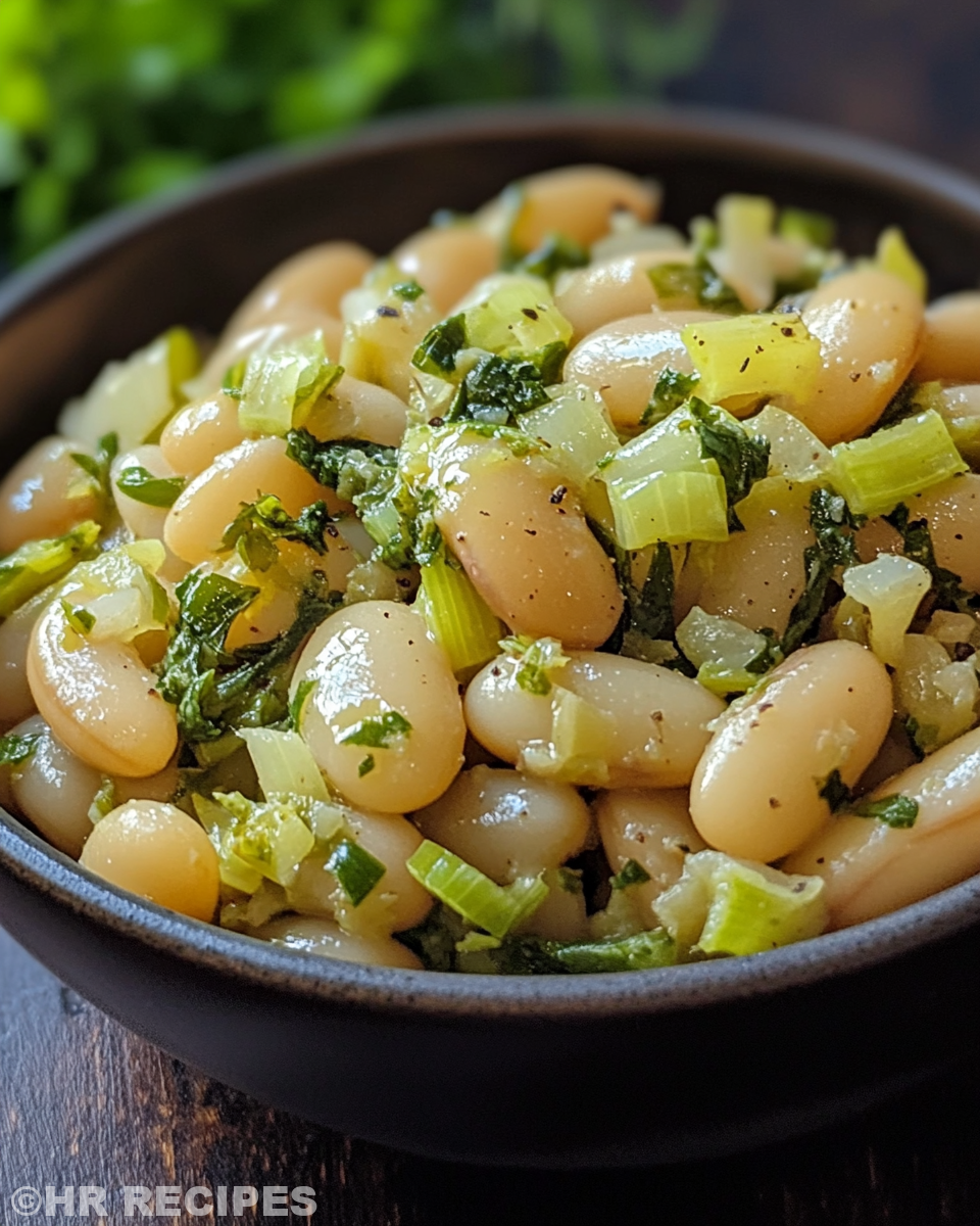 Hearty bowl of butter beans with leeks and melted cheese served fresh