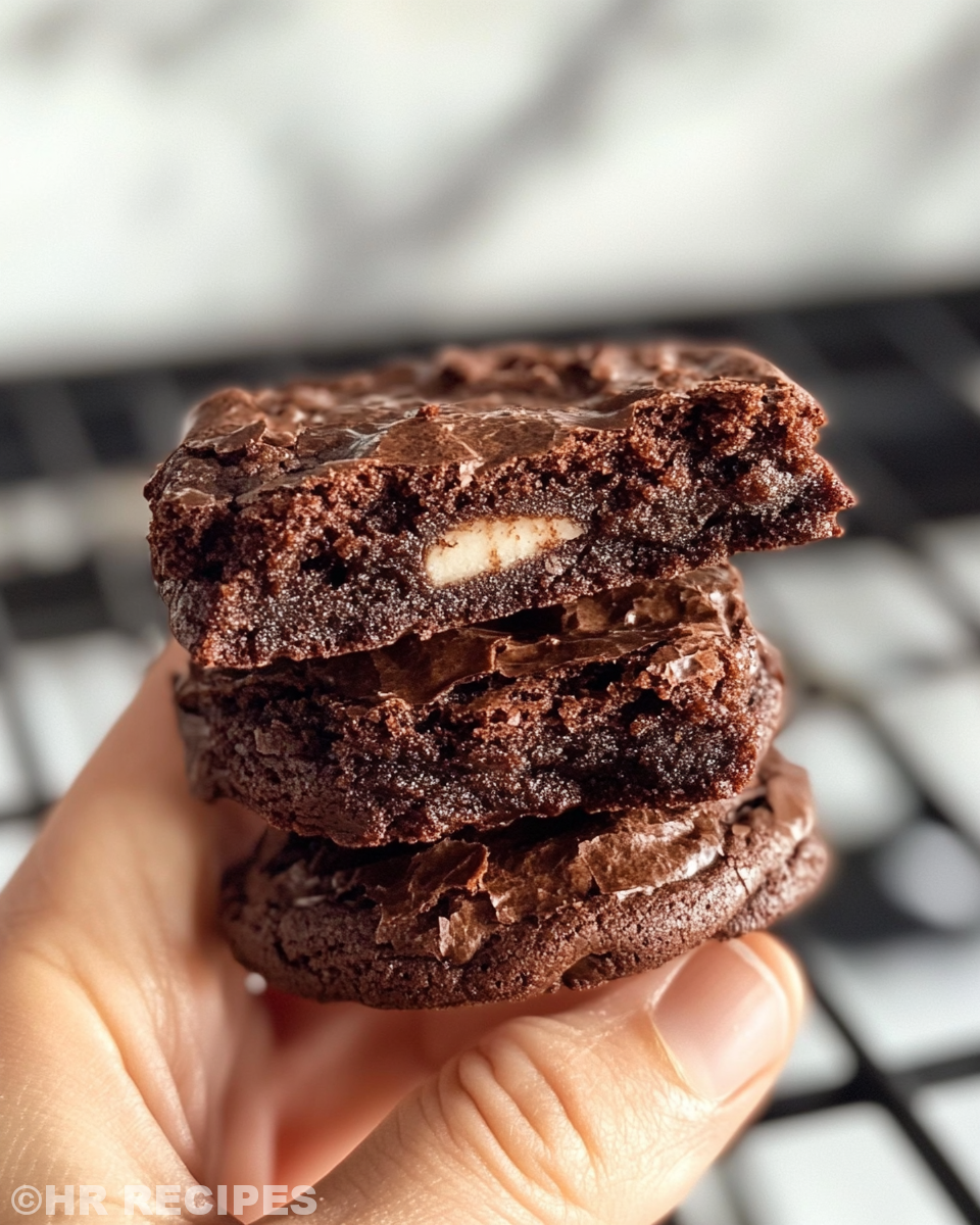 Fudgy brownie cookies cooling on a wire rack