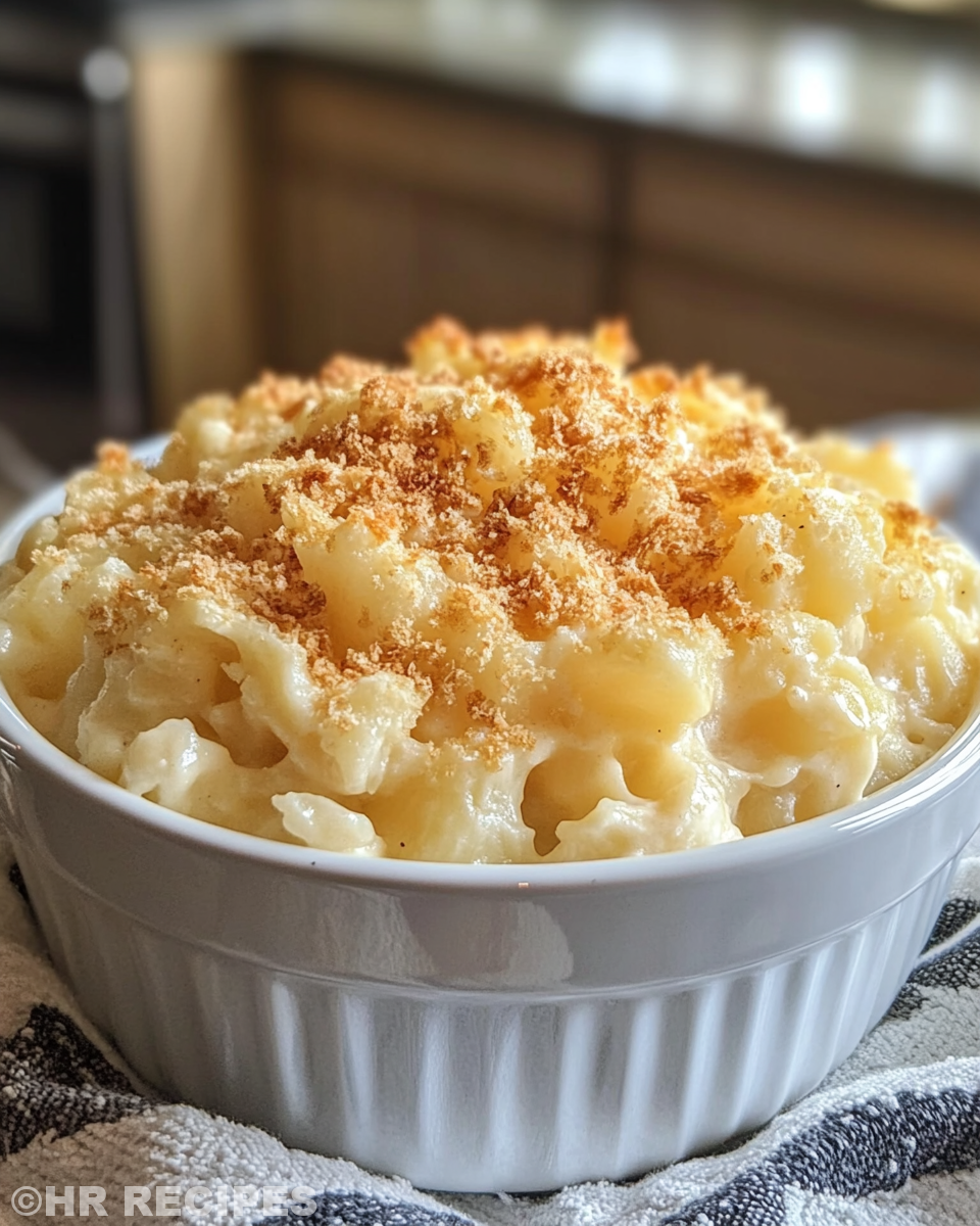 Golden crispy topped funeral potatoes served in dish ready to eat