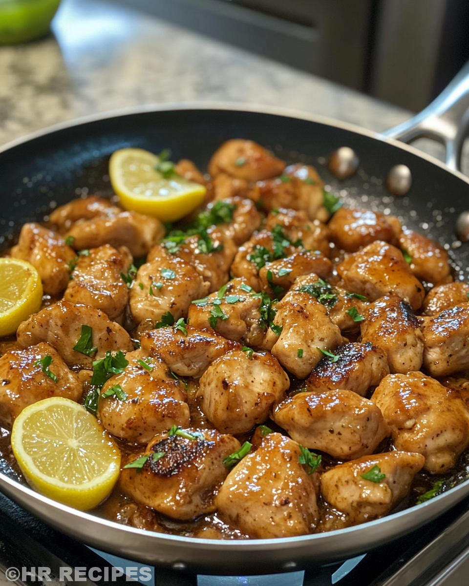Deliciously plated garlic butter chicken bites garnished with parsley