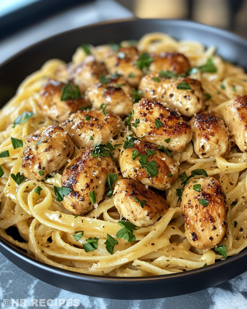 Ingredients for garlic butter chicken bites and creamy parmesan pasta