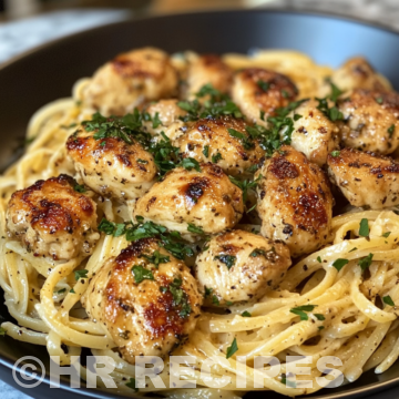 Garlic Butter Chicken Bites With Creamy Parmesan Pasta taken with iphone 15 pro max --iw 2 --ar 4:5 --v 6.1 --raw