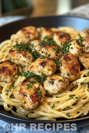 Garlic Butter Chicken Bites With Creamy Parmesan Pasta taken with iphone 15 pro max --iw 2 --ar 4:5 --v 6.1 --raw