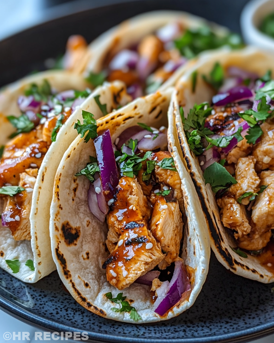 Garlic butter honey BBQ chicken tacos in skillet with steam
