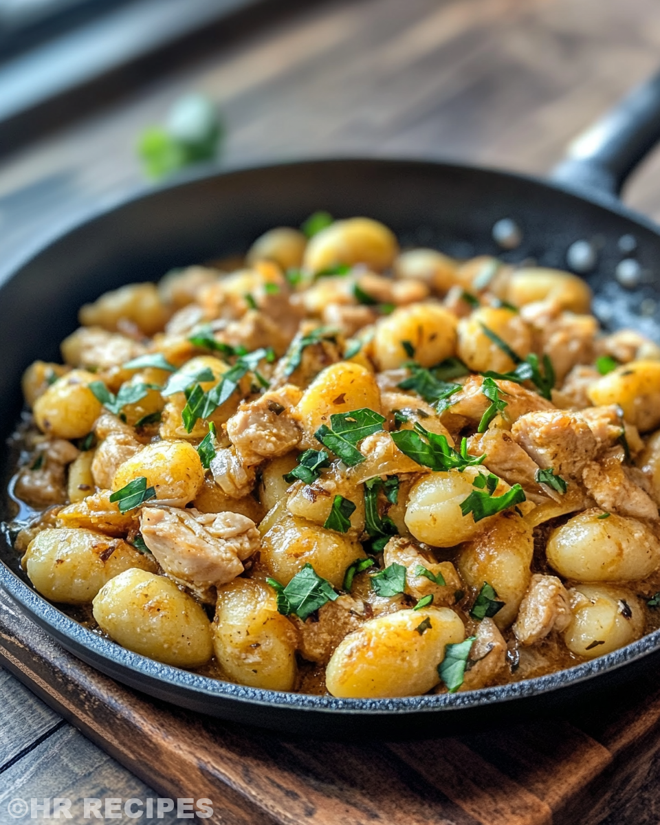 Ingredients for Garlic Chicken Gnocchi Skillet including chicken, garlic, cream, and herbs
