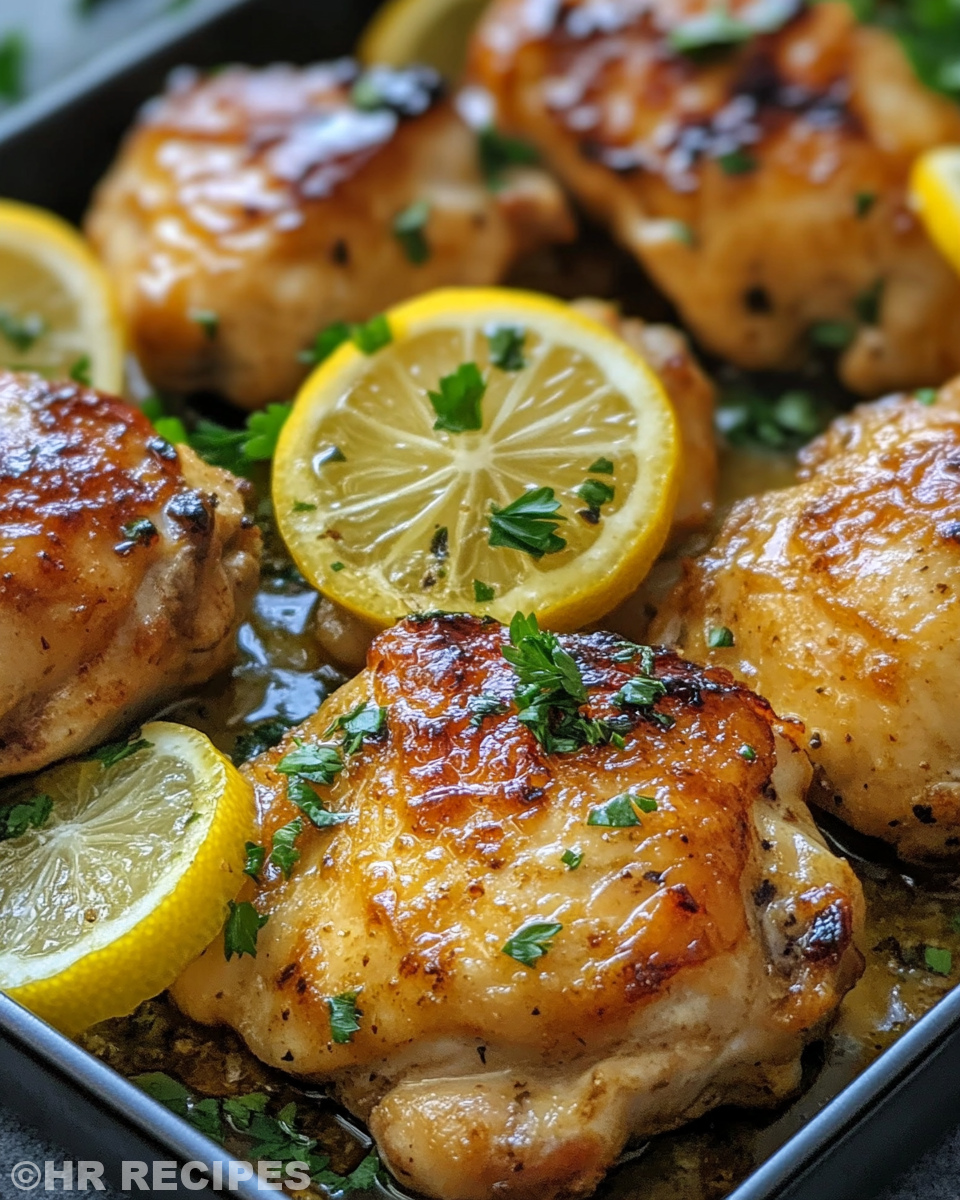 Plate of pressure cooker lemon garlic chicken with potatoes and broccoli served