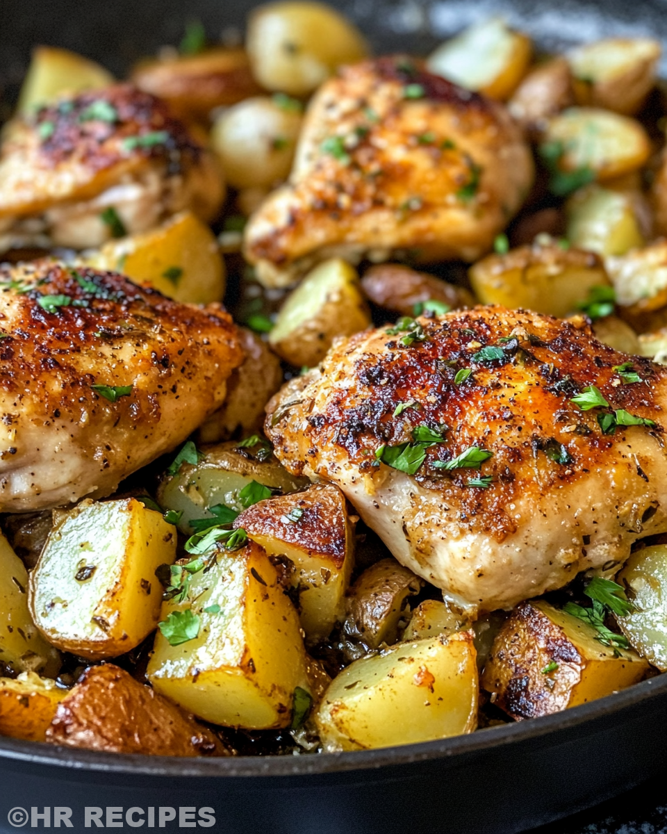 Mixing ingredients of garlic Parmesan chicken and potatoes
