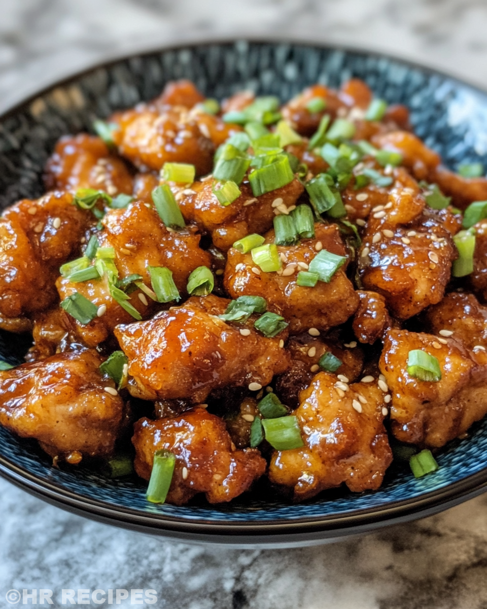 Finished General Tso's chicken served hot with rice and broccoli