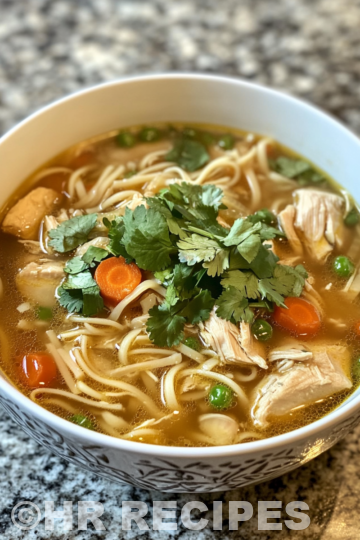 Ginger Garlic Chicken Noodle Soup taken with iphone 15 pro max --iw 2 --ar 4:5 --v 6.1 --raw
