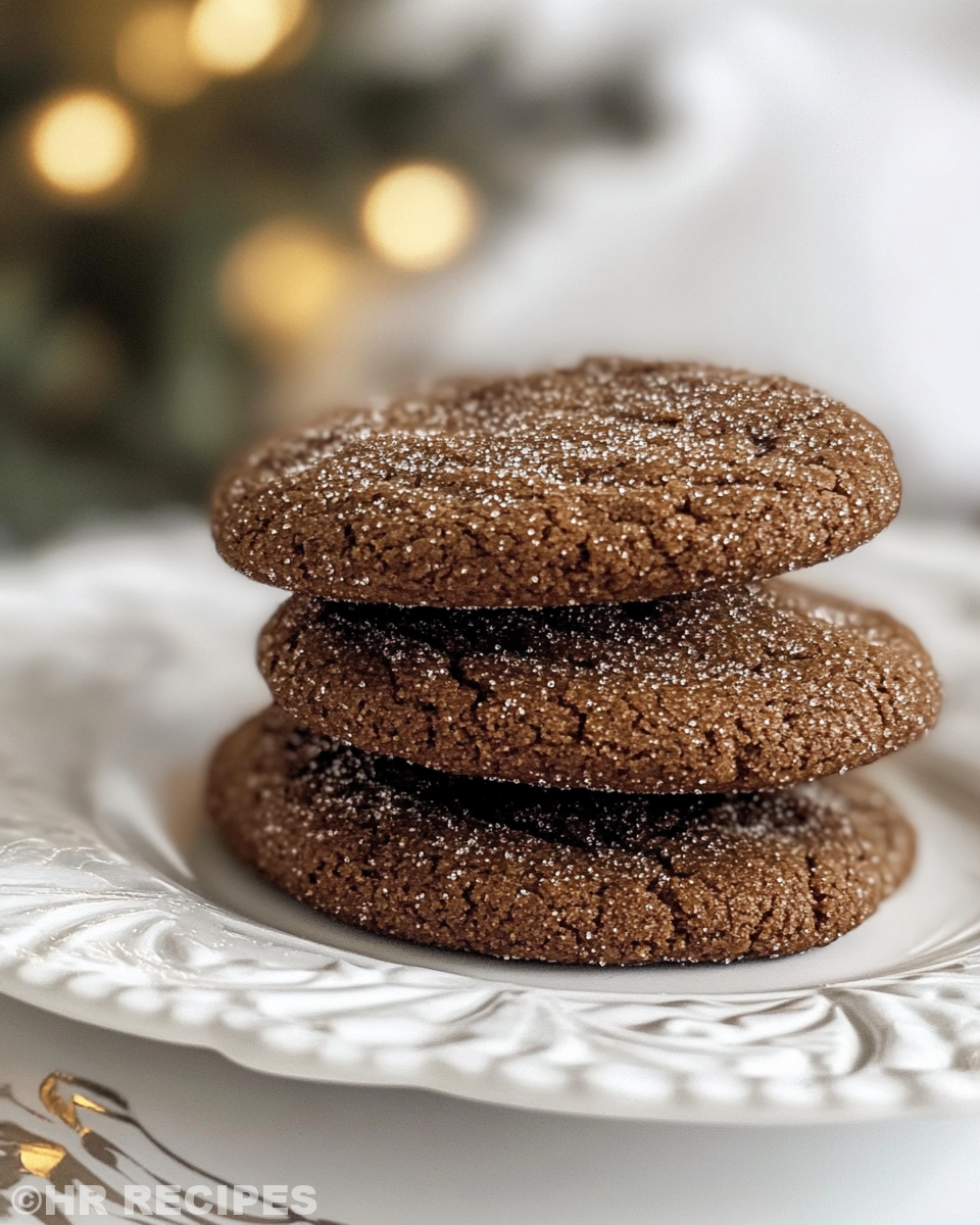 Freshly baked gingerbread crinkle cookies with crackled tops