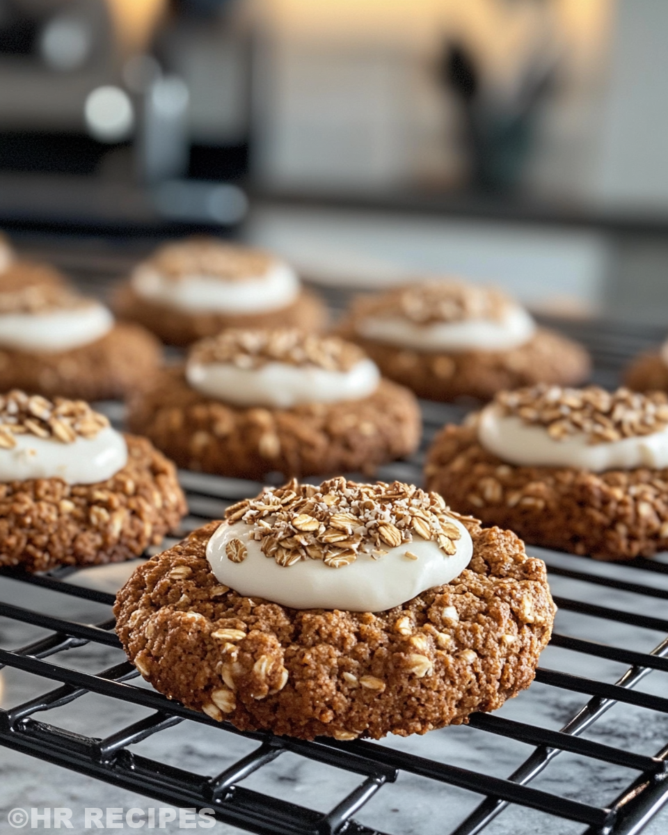 Served gingerbread oatmeal cream pies on a wooden table ready to eat