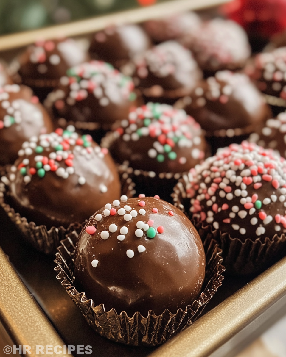 Finished white chocolate dipped gingerbread truffles garnished with crushed cookies