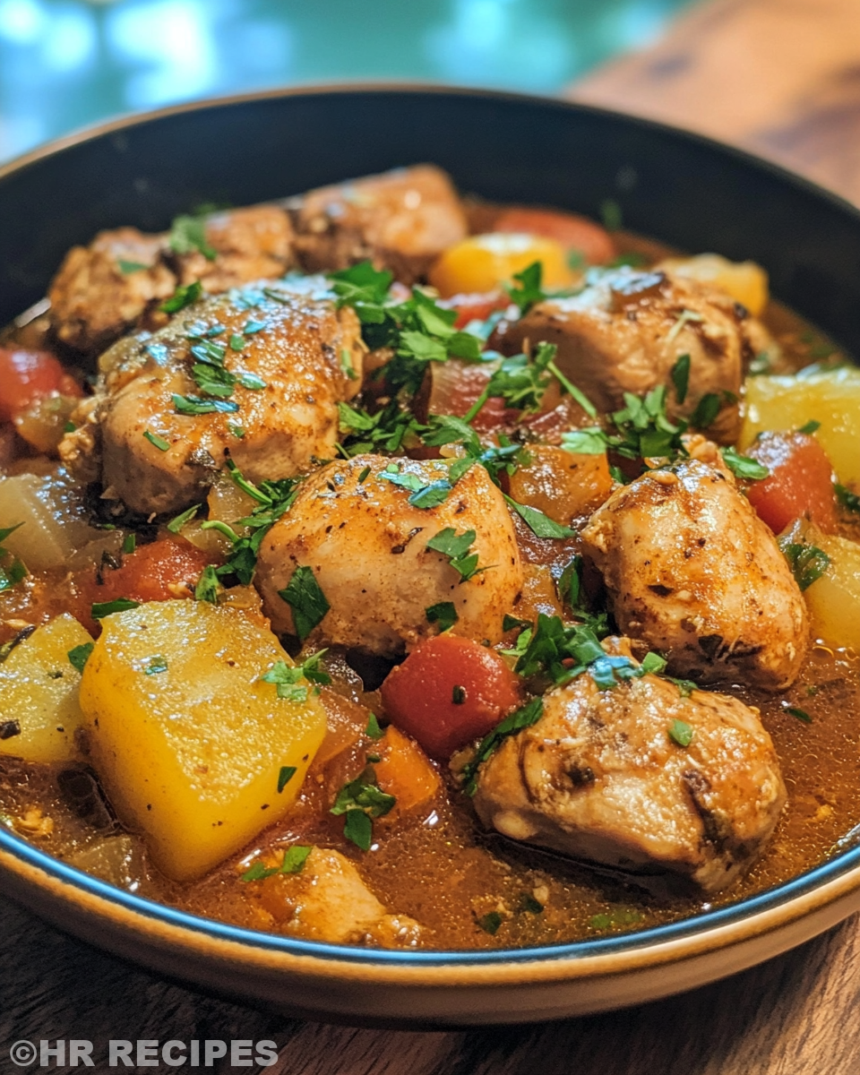 Chicken simmering in pressure cooker with spices