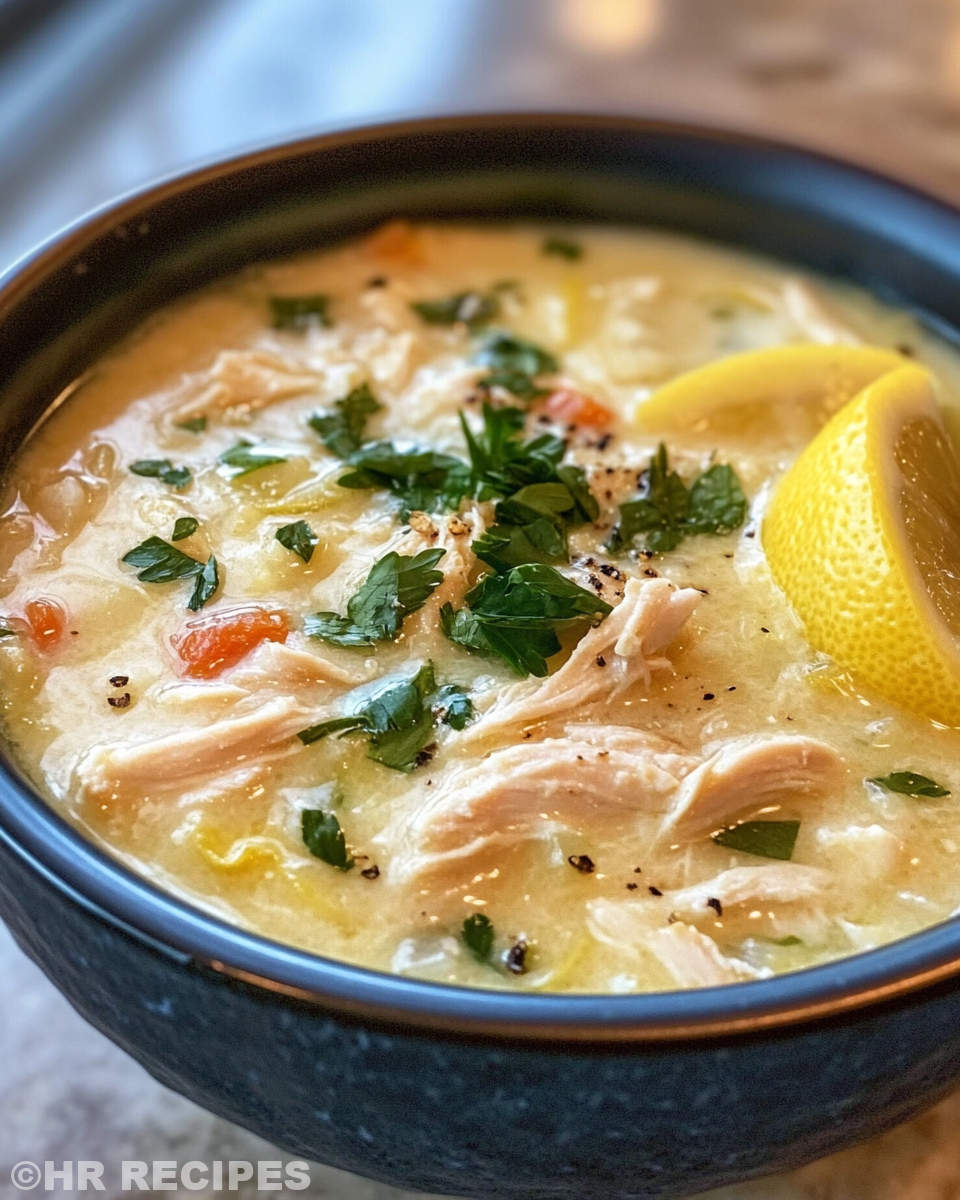 Ingredients of lemon chicken soup layered before cooking