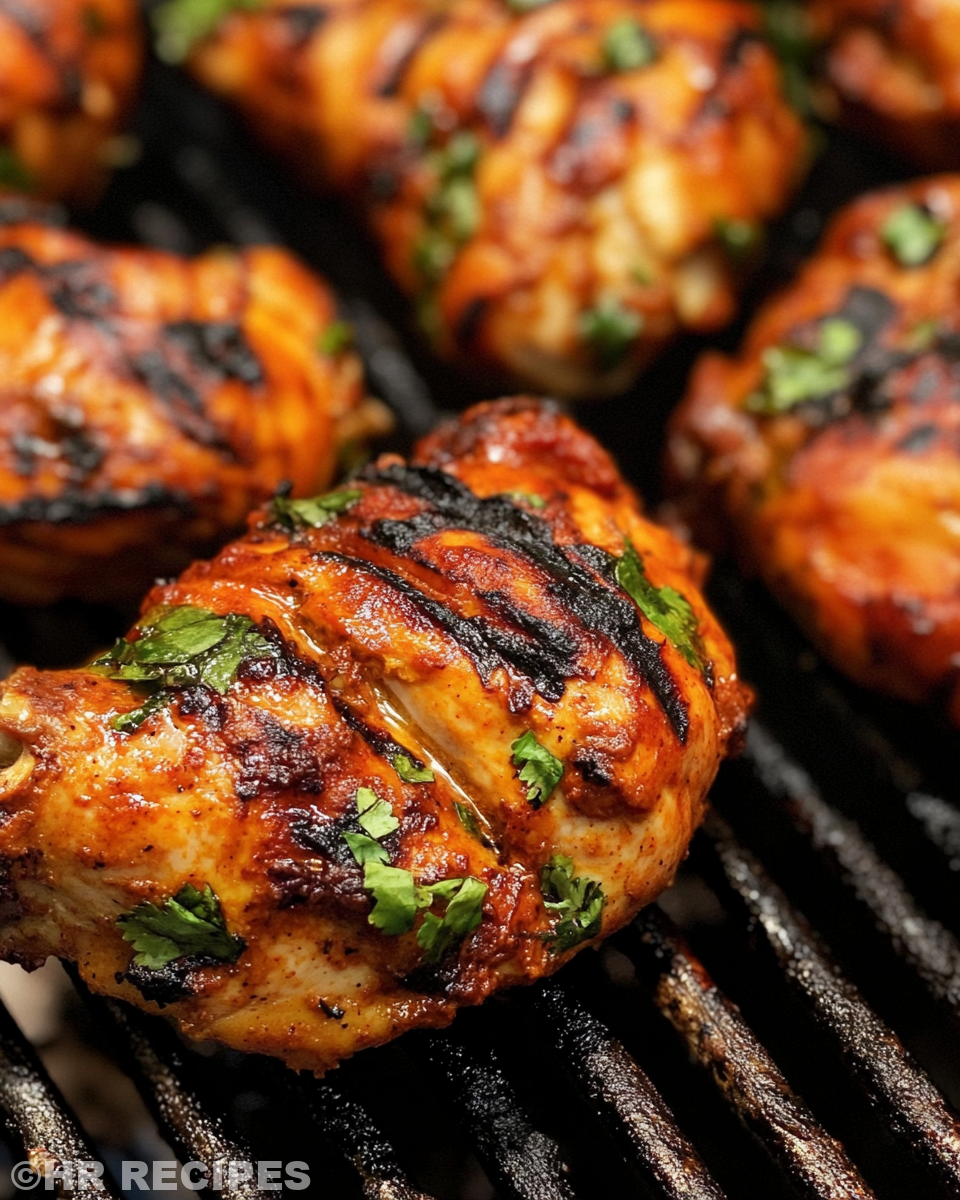 Marinated chicken pieces coated with spices and yogurt
